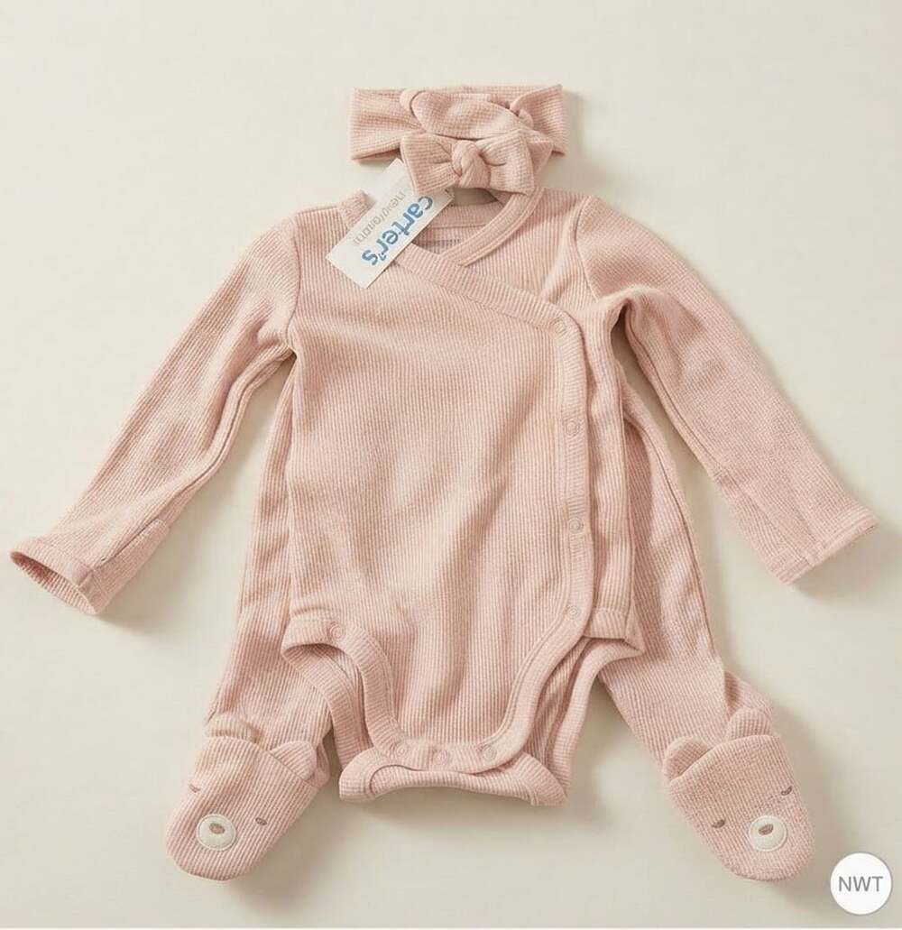 Carter's Just One You Baby Girls' Pink Waffle Knit Wrap Bodysuit & Headband